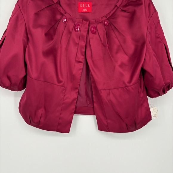 NWT ELLE Womens Bolero Jacket Size S Red Retro Cropped Pockets Cranberry 00s‎ - Picture 12 of 16